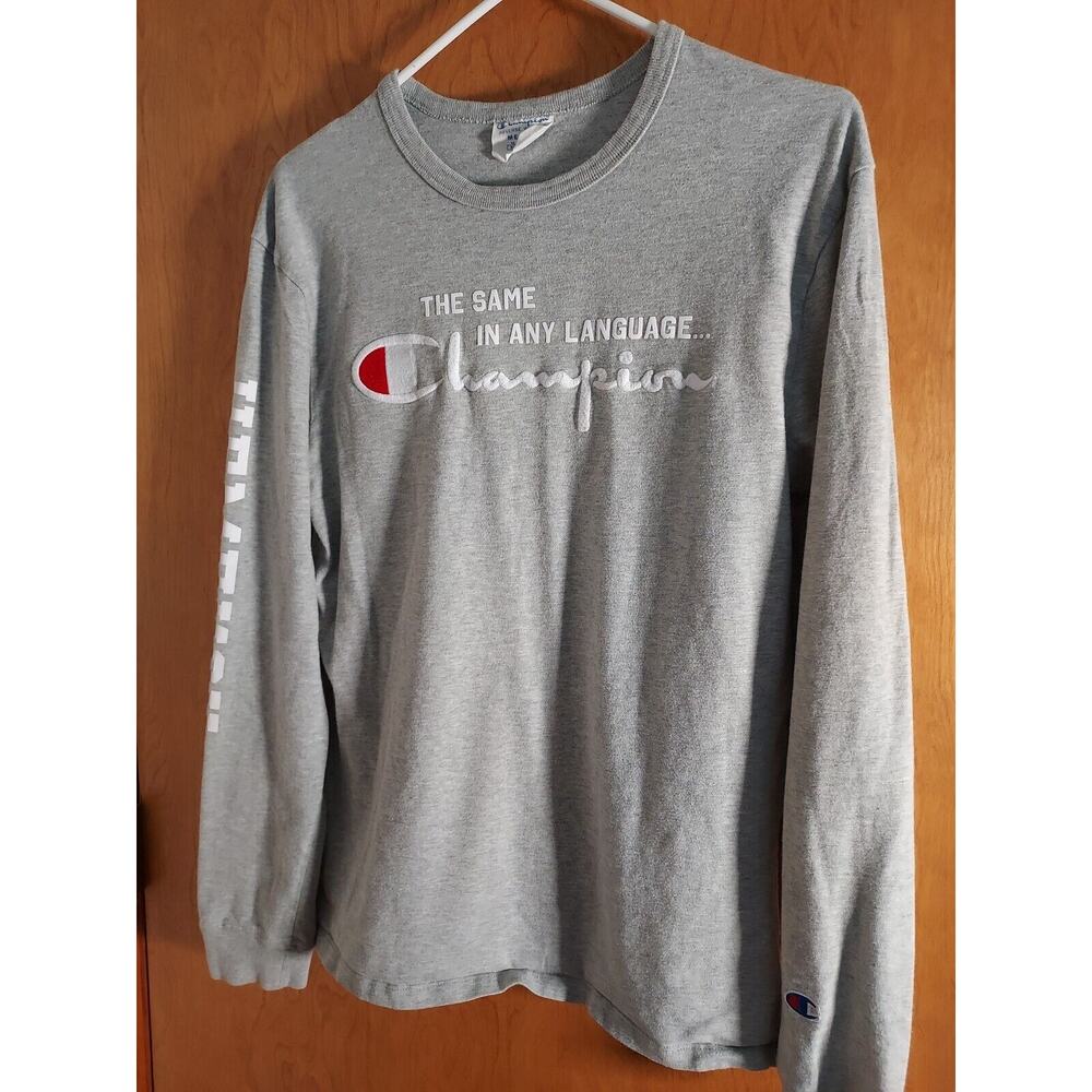 Vintage Champion Reverse Weave Long Sleeve Medium T-shirt Logo Spell out Mens